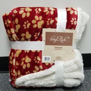 Red Polyester Paw Print Fleece Throw Blanket